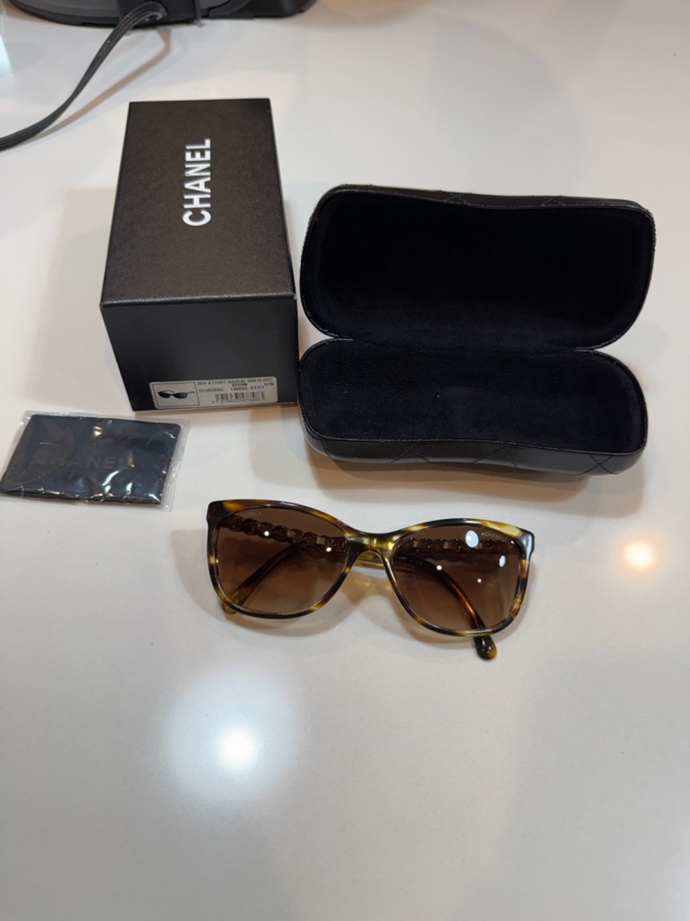 CHANEL Tortoise and Gold Chain Sunglasses with Brown Lenses - Picture 8 of 9